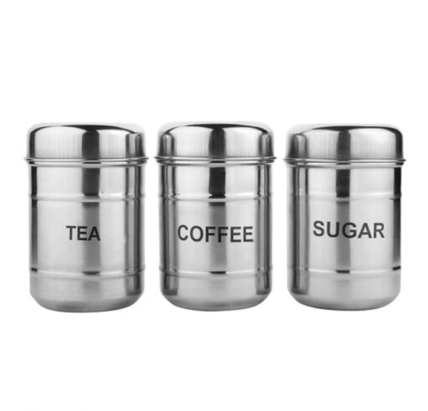 3 Pcs  Airtight Stainless Steel Tea Coffee Sugar Canister Set  700ml  Each - 700ml,  , Stainless Steel, Airtight, Set of 3